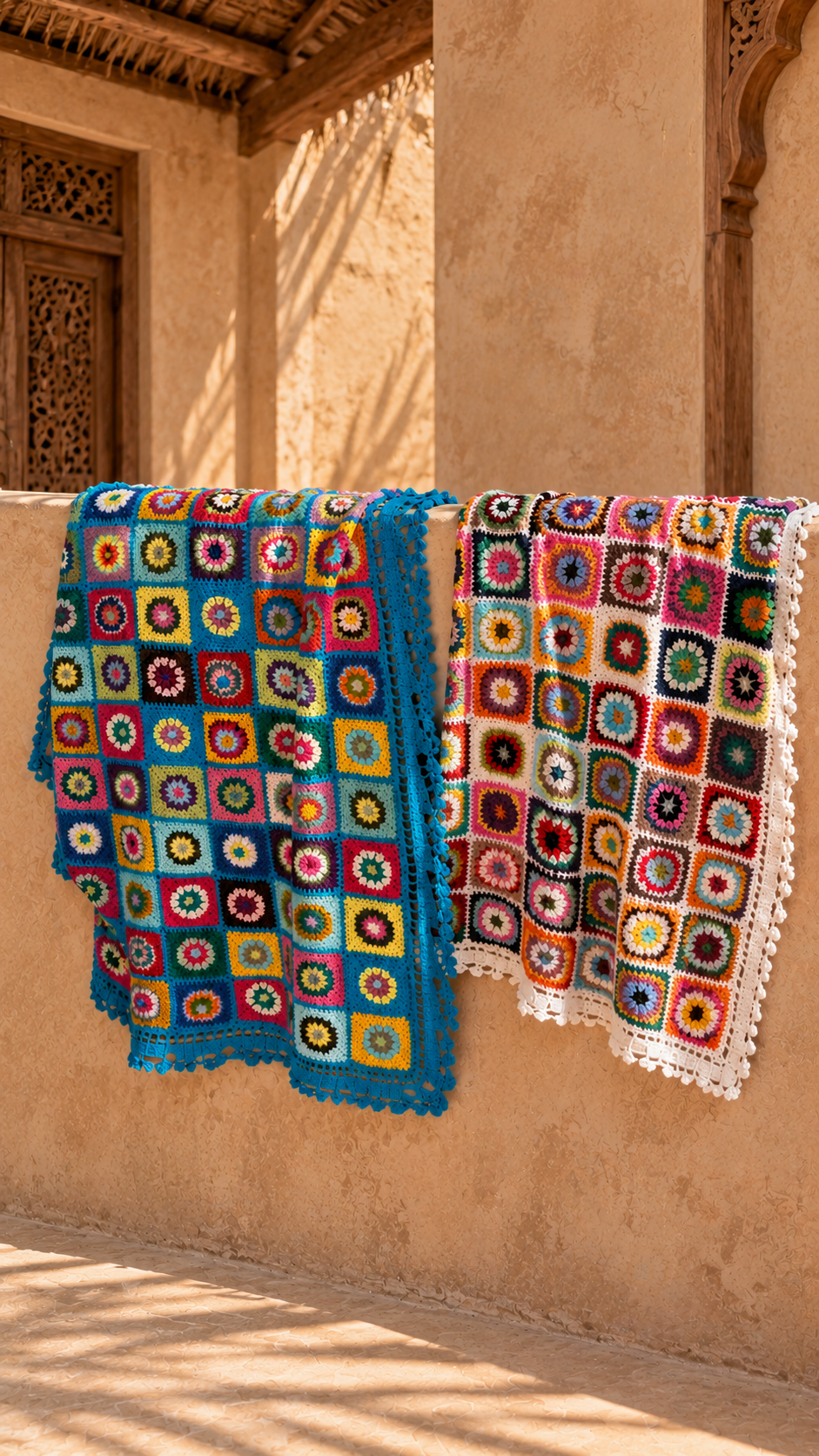 Bohemian Crochet Plaid Ocean Blue