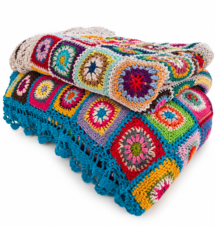 Bohemian Crochet Plaid Ocean Blue