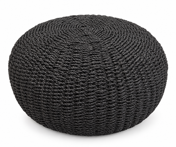 Raffia poef zwart
